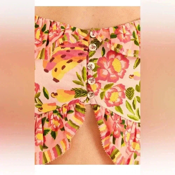 NWT Farm Rio Painted Bananas Puff Sleeve Top Blouse Pink XL - Picture 4 of 8